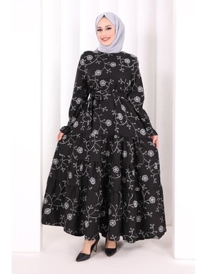 Bym Fashion Çiçekli Nakışlı Elbise 6091 Ekru