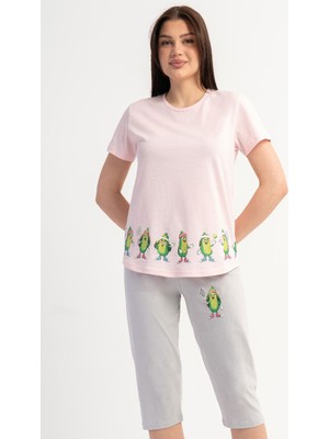 Vienetta Pamuklu Kadın Kısa Kol Kaprili Pijama Takım, 601157