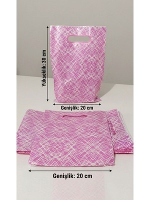 Aybaş Kağıtçılık Pembe Desenli Lüks El Geçmeli Hediye Poşeti 20X30 cm (25 Adet)