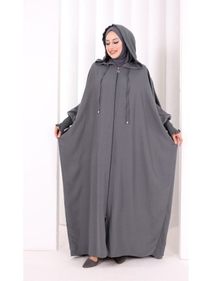 Bym Fashion Yarasakol, Kapşonlu Ferace 7076 Füme