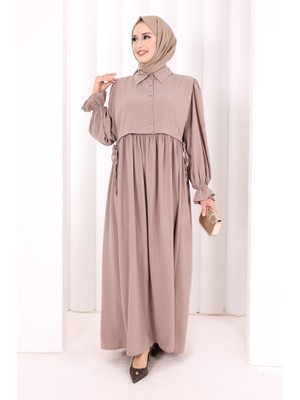 Bym Fashion Pelerinli Elbise 6082 Vizon