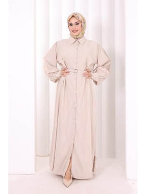 Bym Fashion Kemerli Kloş Elbise 7073 Taş