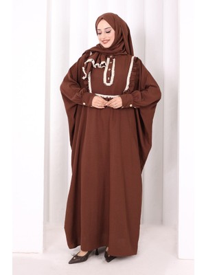 Bym Fashion Şallı Fırfırlı Elbise 6088 Kahverengi