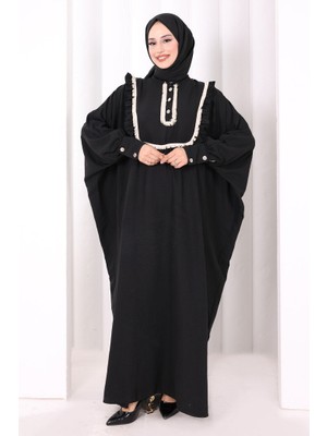 Bym Fashion Şallı Fırfırlı Elbise 6088 Siyah