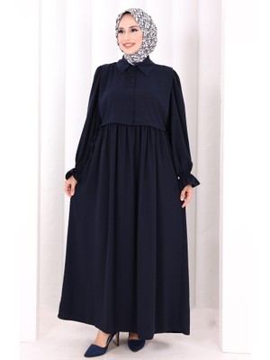 Bym Fashion Pelerinli Elbise 6082 Lacivert