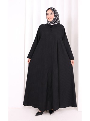 Bym Fashion Çıt Çıt Düğme Detaylı Ferace Görünümlü Elbise 6092 Siyah