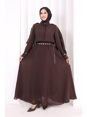Bym Fashion Kloş Etek Tunik Takım 8028 Kahverengi