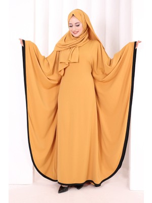 Bym Fashion Yarasakol Biyeli Elbise Şal Hediyelidir 7068 Hardal
