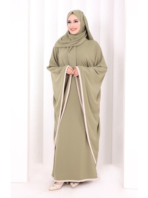 Bym Fashion Yarasakol Biyeli Elbise Şal Hediyelidir 7068 Açık Haki