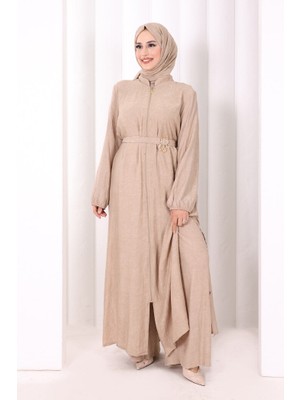 Bym Fashion 8031 Çiçek Desenli Keten Üçlü Takım Taş