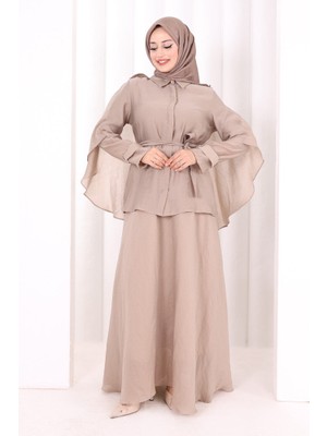 Bym Fashion Kloş Etek Tunik Takım 8028 Vizon