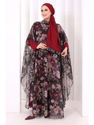Bym Fashion Desenli Şallı Elbise 6076 Siyah