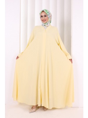Bym Fashion Çıt Çıt Düğme Detaylı Ferace Görünümlü Elbise 6092 Sarı