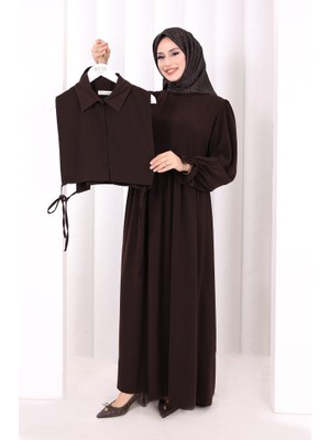 Bym Fashion Pelerinli Elbise 6082 Kahverengi