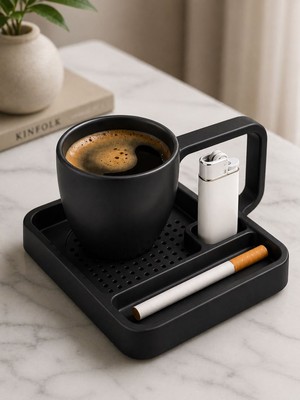 Baalaa Modern Siyah Bardak Standı-Mola Tepsisi-Düzenleyici-Organizer Tepsi