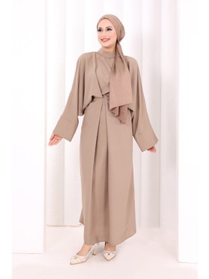 Bym Fashion Çapraz Bağlamalı Ipli Elbise 6083 Vizon