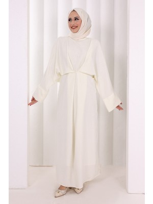 Bym Fashion Çapraz Bağlamalı Ipli Elbise 6083 Ekru