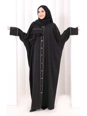 Bym Fashion Boydan Düğmeli Yarasakollu Elbise 6090 Siyah
