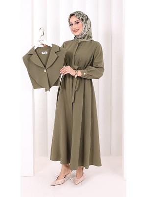 Bym Fashion Yaka Detaylı Ferace Elbise 7066 Haki