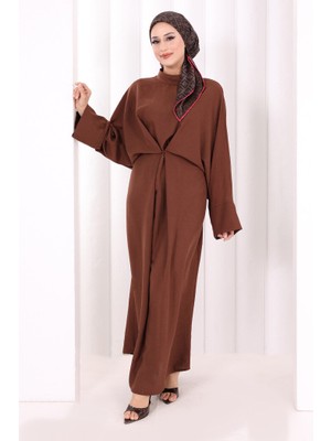 Bym Fashion Çapraz Bağlamalı Ipli Elbise 6083 Kahverengi