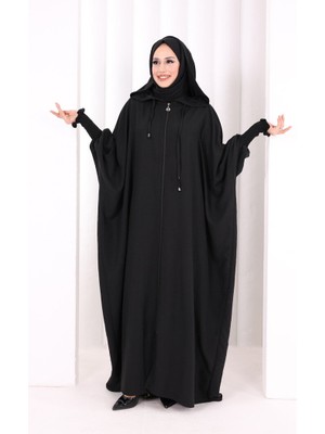 Bym Fashion Yarasakol, Kapşonlu Ferace 7076 Siyah