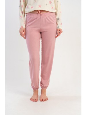 Obje Kadın Pembe Likra Polyvıscon Büzgülü Pijama Altı