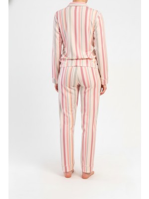 Obje Kadın Pembe Çizgili Marka Cepli Pijama Altı