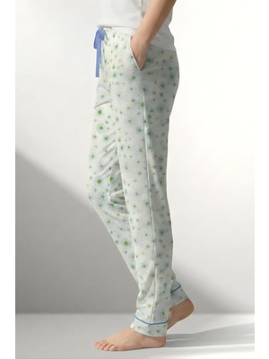 Obje Kadın Mavi Papatya Desen Likra Polyvıscon Pijama Altı