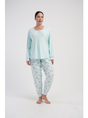 Obje Kadın Yeşil Marla Batal Manşetli Pijama Altı