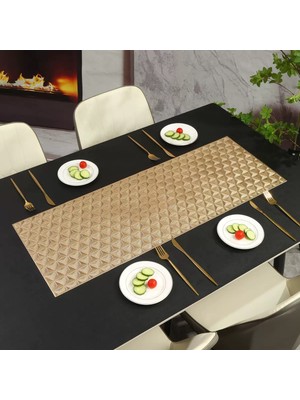 Gold Lazer Kesim Geometrik Desenli Lüx Runner - Silinebilir Pvc Masa Örtüsü (33X91 Cm) - Yıldız
