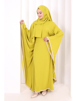 Bym Fashion Yarasakol Biyeli Elbise Şal Hediyelidir 7068 Yağ Yeşili