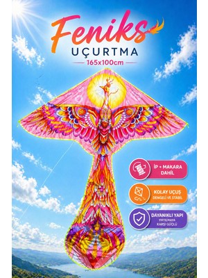 Yıldırım Oyuncak Feniks Uçurtma 165X100CM – Büyük Boy Renkli Tasarım, Kolay Uçuş, 50 Metre Ip + Makara Dahil Çocuk Uçurtması