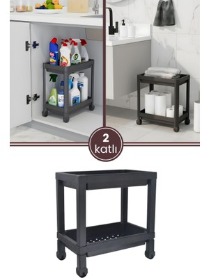 Flora 2 Katlı Tekerlekli Çok Amaçlı Raf Ünitesi, Mutfak Banyo Dar Alan Düzenleyici Organizer Depolama Rafı
