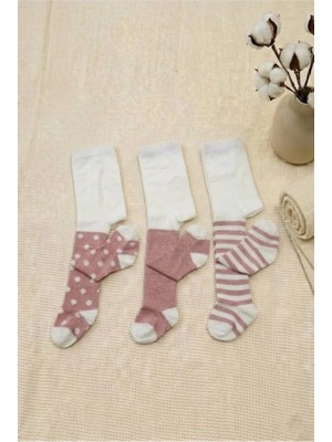 Cocole Socks Kız Bebek Külotlu Çorabı 3'lü Set Pamuklu Mercan Karışık Desenli 0-24 Ay