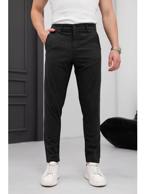 Modamesto Erkek Antrasit Slim Fit Dar Kesim Likralı Yan Cep Bilek Boy Düz Kumaş Pantolon