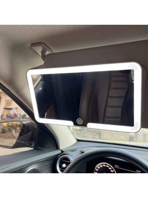 Techtic Araç Içi LED Işıklı Makyaj Aynası Dokunmatik Şarjlı 3 Modlu Hd Güneşlik Aynası 23,5-12,7 cm