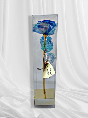 Mundy Anneler Günü Kutulu Mavi Sonsuzluk Gülü 25X6 cm – Dekoratif Şık Hediye Gül | Anneye Özel Zarif Hediye 🎁🌹 (Kod:1)