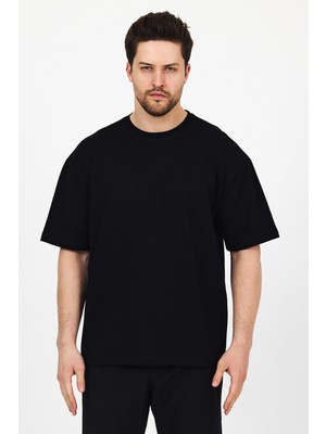 The Rule Unisex Oversize %100 Pamuk Geniş Kesim Yumuşak Dokulu Basic Bisiklet Yaka Siyah Tişört RF0406