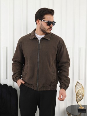 Comstar Erkek Mevsimlik Premium Kahve Oversize Bomber Ceket