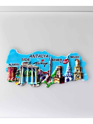 Mundy Antalya ( Alanya, Side , Kemer , Belek ) Temalı Polyester Kabartmalı Magnet 10X4 cm (KOD:1108) Dekoratif Hediyelik Buzdolabı Süsü