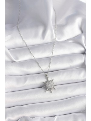 Youday Accessories 316L Çelik Gümüş Renk Zincir Zirkon Taşlı Güneş Model Kadın Yüzük