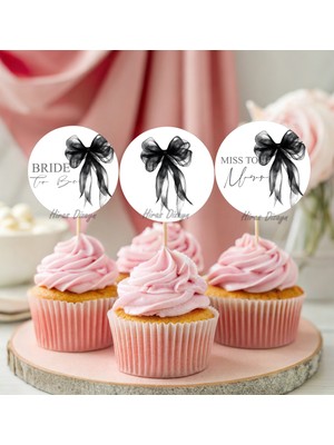 Hiras Dizayn 15ADET Siyah Fiyonklu Bride To Be Bekarlığa Veda Cupcake Kürdanı Gelin Oluyor Düğün Kına Gecesi Bekarlığa Veda Süsü