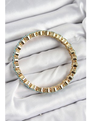 Youday Accessories Pirinç Zirkon Taşlı Turkuaz Nazar Model Gold Renk Lastikli Kadın Bileklik