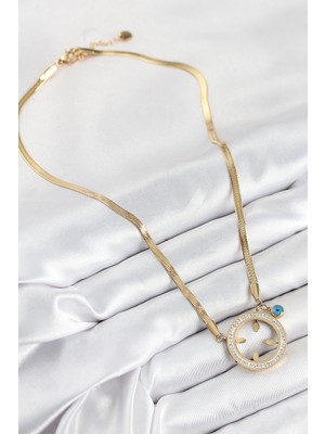 Youday Accessories 316L Çelik Zirkon Taşlı  Takılabilir Gold Renk Kadın Kolye