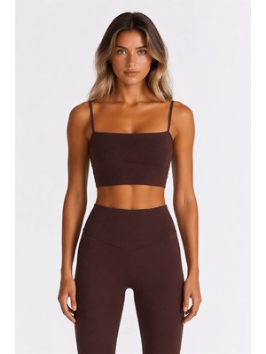 Fashion Friends Askılı Crop Kahverengi Kadın Kolsuz T-Shirt 26Y0704K1