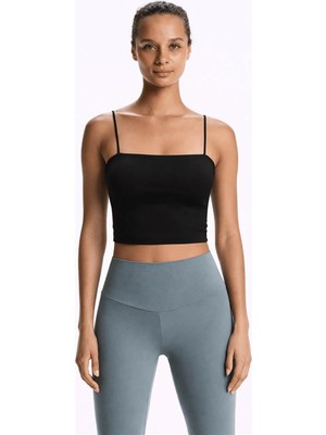 Fashion Friends Askılı Crop Siyah Kadın Kolsuz T-Shirt 26Y0704K1