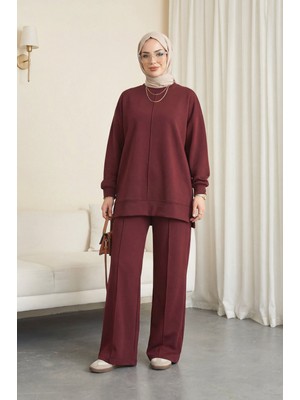 Moda Morfo Yuvarlak Yaka Çimalı Oyşo Ikili Takım -Bordo