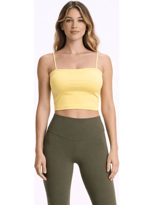Fashion Friends Askılı Crop Sarı Kadın Kolsuz T-Shirt 26Y0704K1