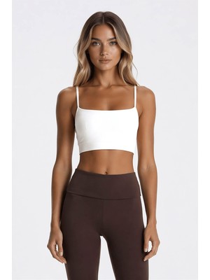 Fashion Friends Askılı Crop Ekru Kadın Kolsuz T-Shirt 26Y0704K1