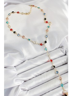 Youday Accessories Pirinç Asorti Model Gold Renk Zirkon Taşlı Y Kolye